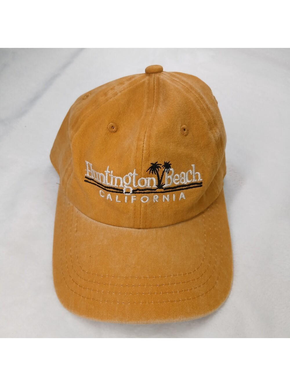 Huntington Beach California Baseball Cap Mustard Yellow Cotton Dad Hat Palm Tree
